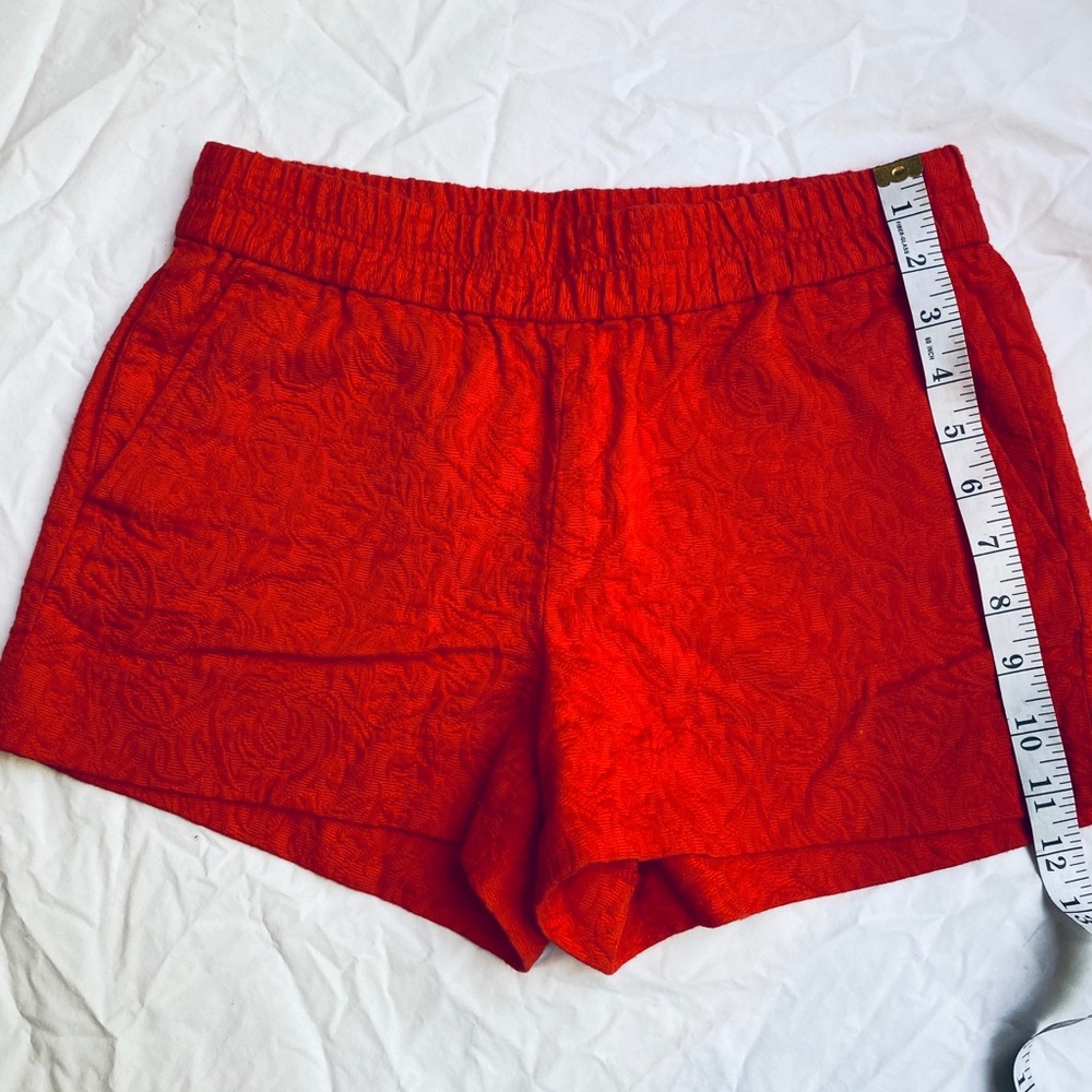 J. Crew Red Jacquard High-Waist Elastic Shorts